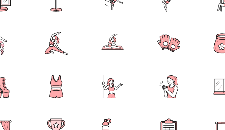 pink pole fitness icons icons, including sex, sexy, pole dance, pole fitness / loading.io animated icon set