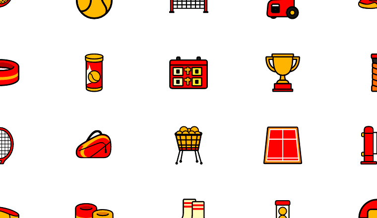bold tennis equipment icons, including tennis, sports, racket, ball / loading.io animated icon set