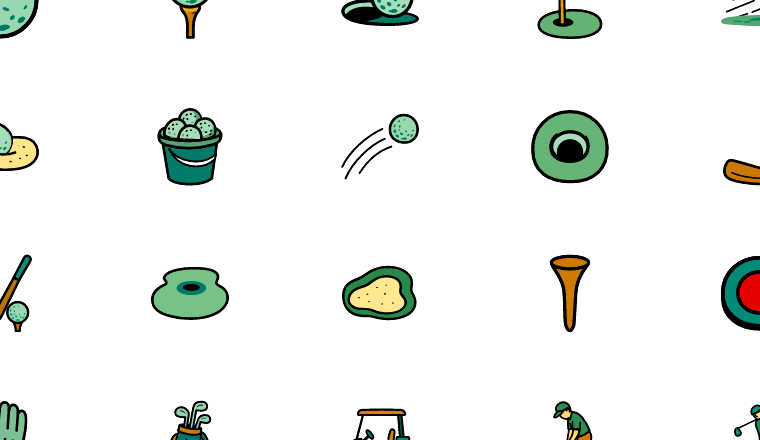 colorful golf icons icons, including golf ball, golf, putting, course / loading.io animated icon set