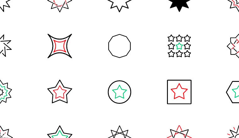 geometric star forms icons, including nine-pointed star, nine-point star, geometric, star / loading.io animated icon set