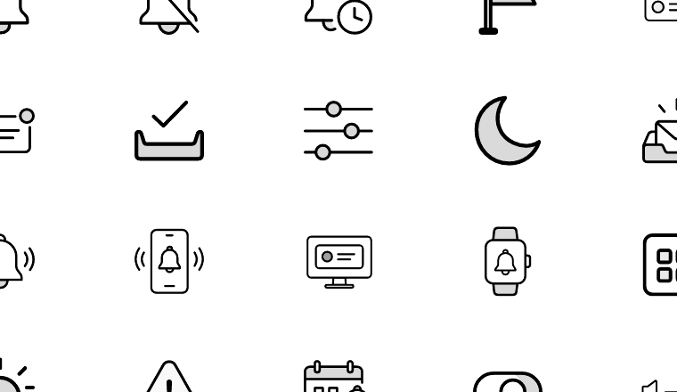 outlined alert icons, including notification, alert, status, bell / loading.io animated icon set