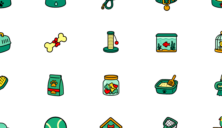 colorful pet care icons icons, including pet, animal, care, supplies / loading.io animated icon set