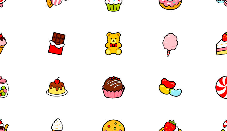 colorful outlined sweets icons, including sweets, candy, dessert, treats / loading.io animated icon set