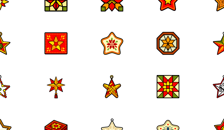 colorful decorative star icons, including nine-pointed star, nine-point star, star, decorative / loading.io animated icon set