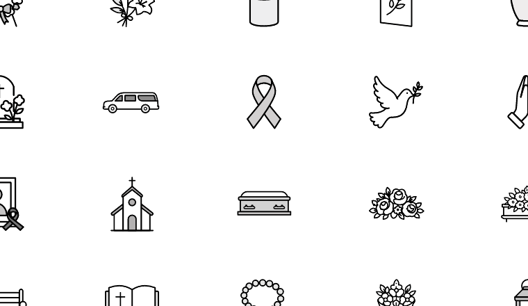 calm funeral memorial icons, including funeral, memorial, condolence, mourning / loading.io animated icon set