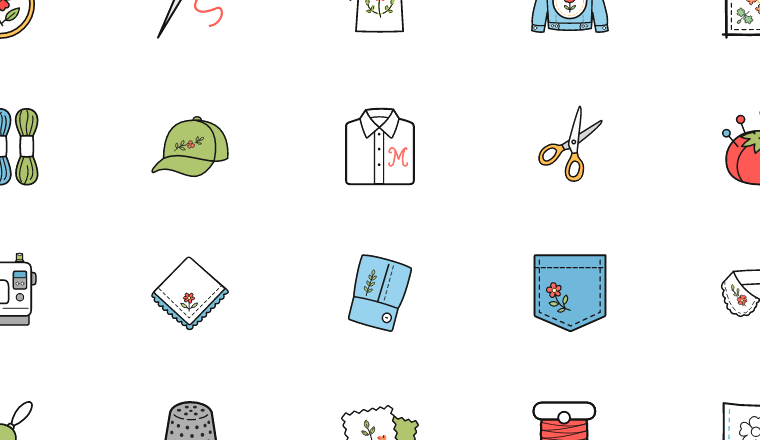 hand drawn embroidery icons, including embroider, embroidery, stitching, sewing / loading.io animated icon set