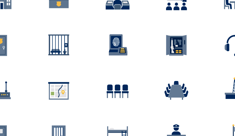 flat precinct facility icons, including police station, precinct, law enforcement, public safety / loading.io animated icon set