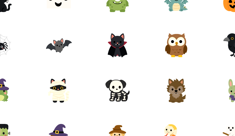 cute halloween creature icons, including halloween, halloween animals, cute, spooky / loading.io animated icon set