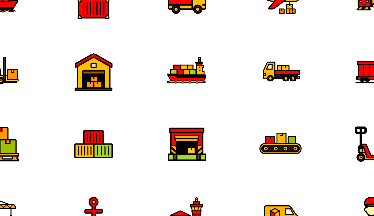 colorful logistics icons, including logistics, shipping, freight, cargo / loading.io animated icon set