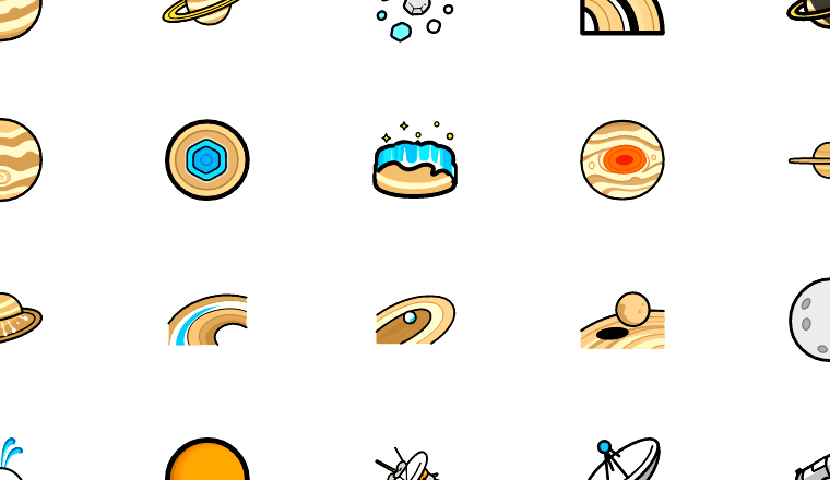saturn space illustration icons, including saturn, planet, rings, astronomy / loading.io animated icon set