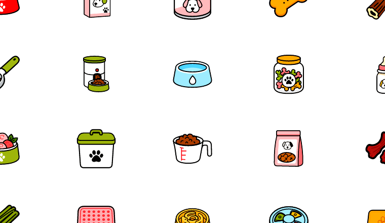 outlined dog food icons icons, including dog food, dog, pet food, kibble / loading.io animated icon set