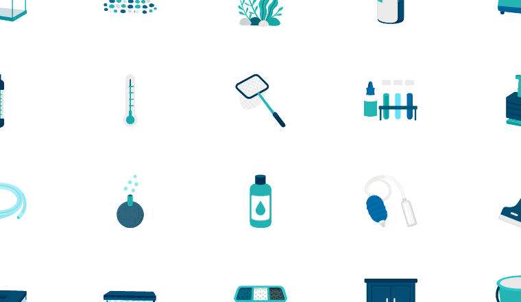 aquarium care tools icons, including aquarium, fish tank, aquatic, setup / loading.io animated icon set