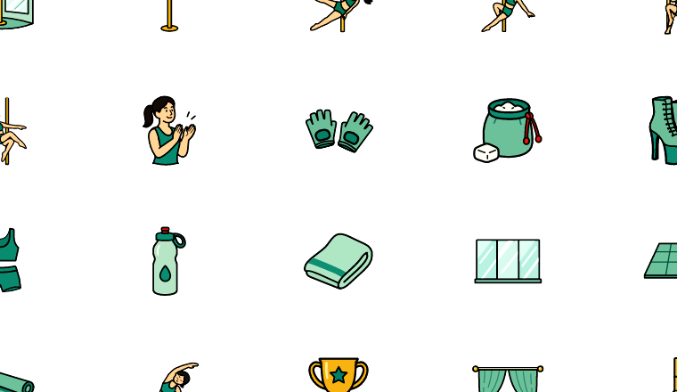 teal pole fitness icons icons, including sex, sexy, pole dance, pole fitness / loading.io animated icon set