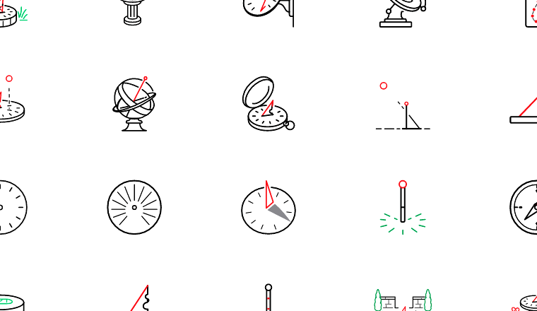 outlined sundial icons, including sun, sundial, timekeeping, solar / loading.io animated icon set