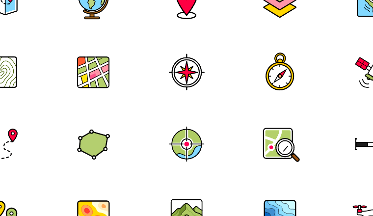 colorful gis map icons icons, including gis, mapping, cartography, geography / loading.io animated icon set