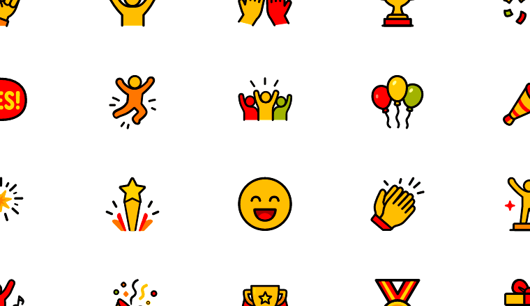 bold yes celebration icons, including yes, celebration, cheering, victory / loading.io animated icon set