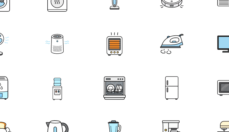 outlined home appliances icons, including appliance, home appliance, household, laundry / loading.io animated icon set