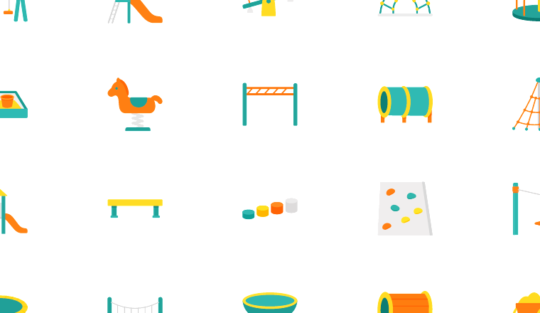 colorful playground icons, including playground, sandbox, kite, play equipment / loading.io animated icon set