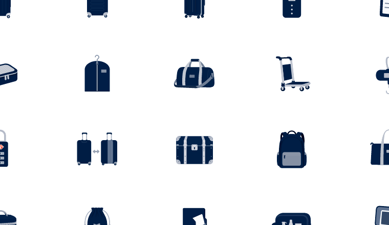 navy travel luggage icons icons, including travel, luggage, suitcase, packing / loading.io animated icon set