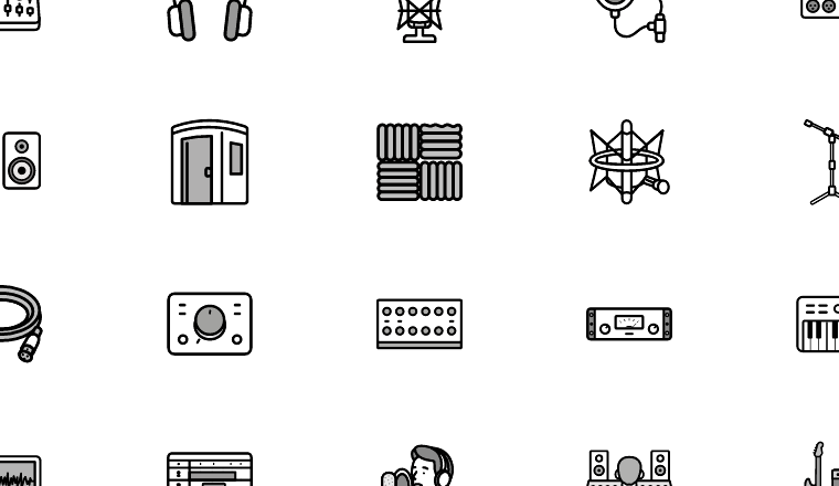 studio recording line icons, including music, studio, recording, audio / loading.io animated icon set