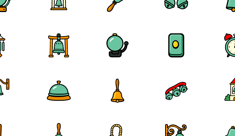 mint and gold bell icons icons, including bell, bells, chime, ringing / loading.io animated icon set