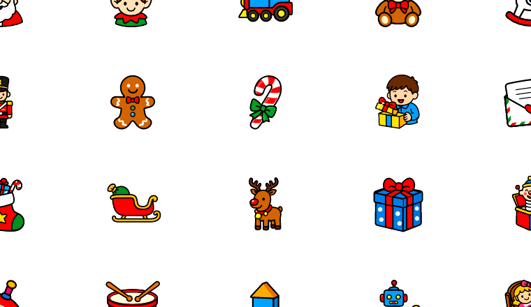 colorful christmas toy icons, including christmas, xmas, holiday, santa / loading.io animated icon set