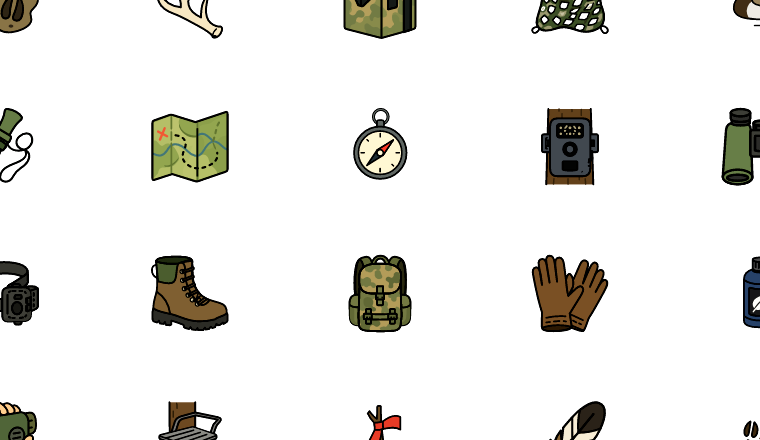 field hunting gear icons icons, including hunter, hunting, fieldcraft, outdoors / loading.io animated icon set