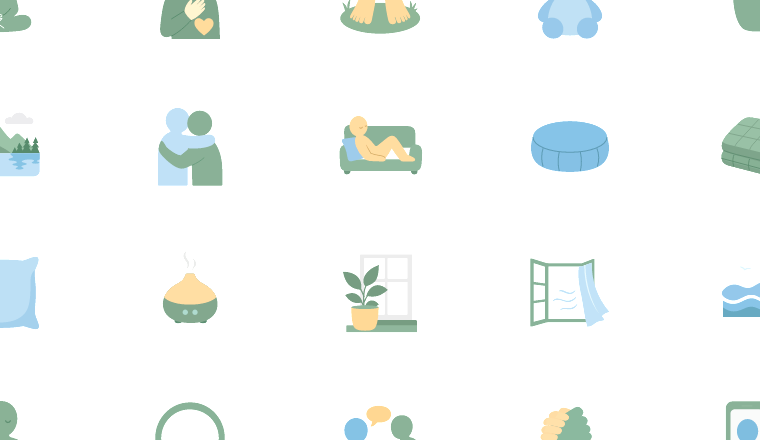 calming support icons icons, including anxious, worried, scared, calm / loading.io animated icon set