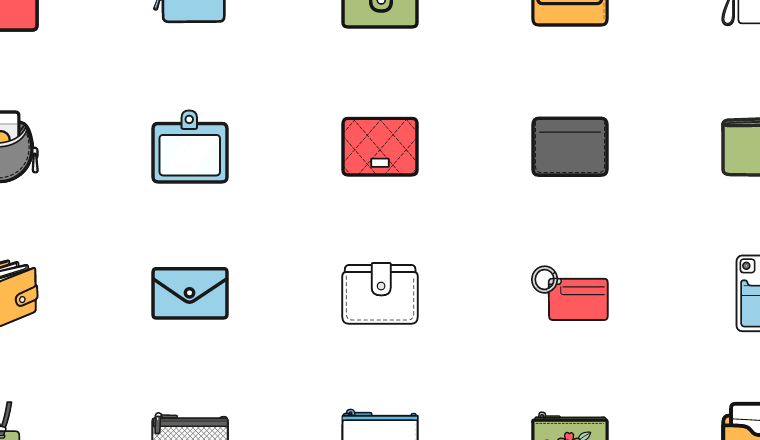 colorful card pouch icons icons, including card holder pouch, card, holder, pouch / loading.io animated icon set