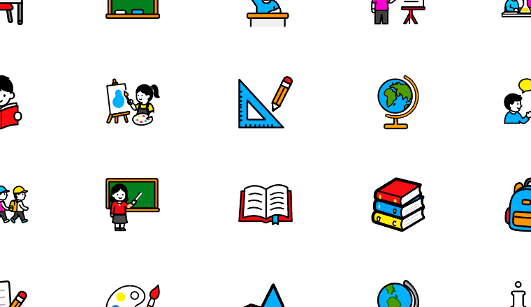 colorful classroom icons, including students, student, education, classroom / loading.io animated icon set
