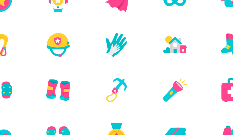 playful superhero rescue icons, including superhero, hero, rescue, gear / loading.io animated icon set