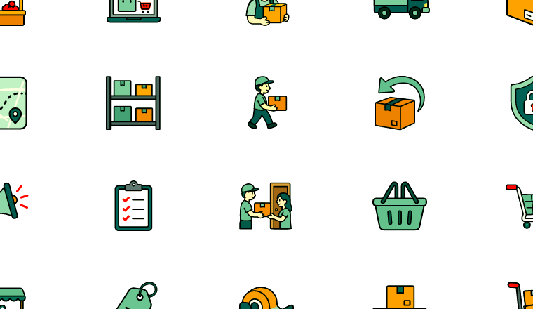 marketplace delivery icons, including e-commerce, marketplace, delivery, online store / loading.io animated icon set