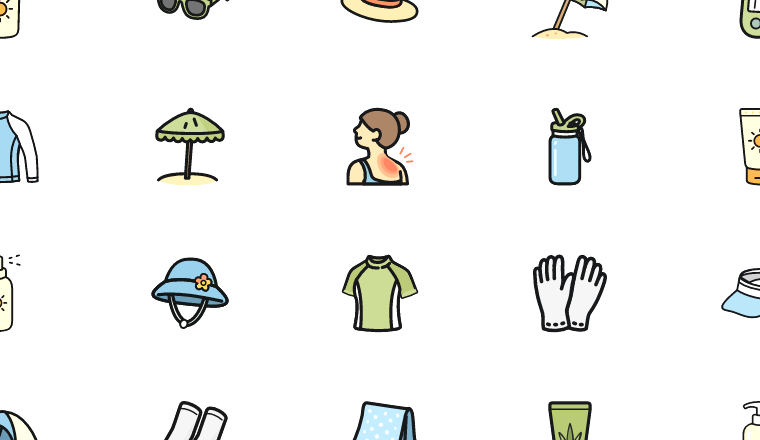 sun protection doodle icons, including sun, sunlight, sunscreen, beach / loading.io animated icon set