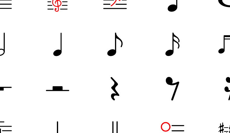 bold written music icons, including music, notation, staff, clef / loading.io animated icon set