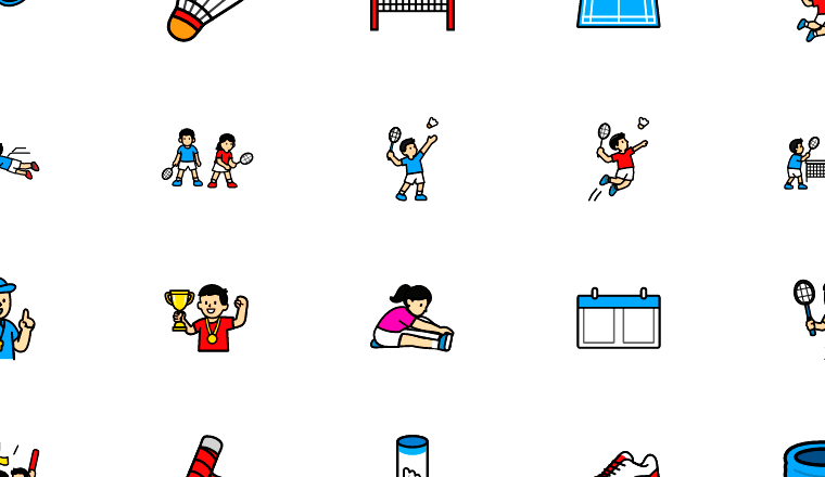 colorful badminton sport icons, including badminton, sport, racket, shuttlecock / loading.io animated icon set