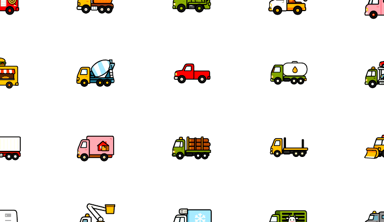 colorful outlined trucks icons, including truck, vehicles, transport, commercial vehicles / loading.io animated icon set