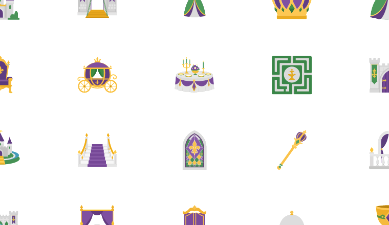 royal fairy tale icons icons, including knight, princess, castle, royalty / loading.io animated icon set