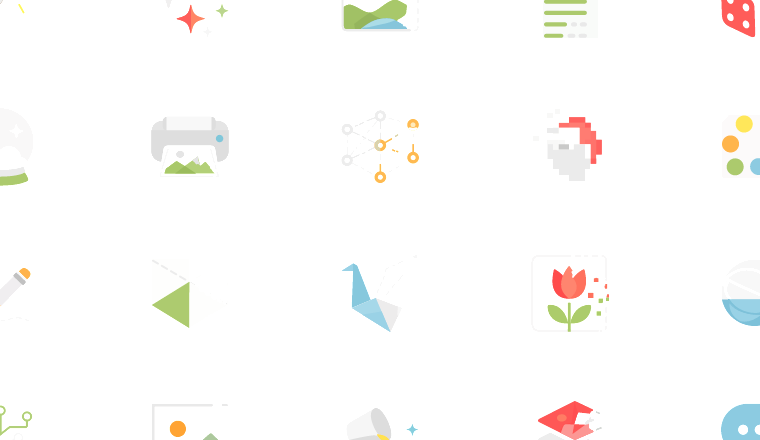 pastel creative process icons, including generating, creation, creative, process / loading.io animated icon set