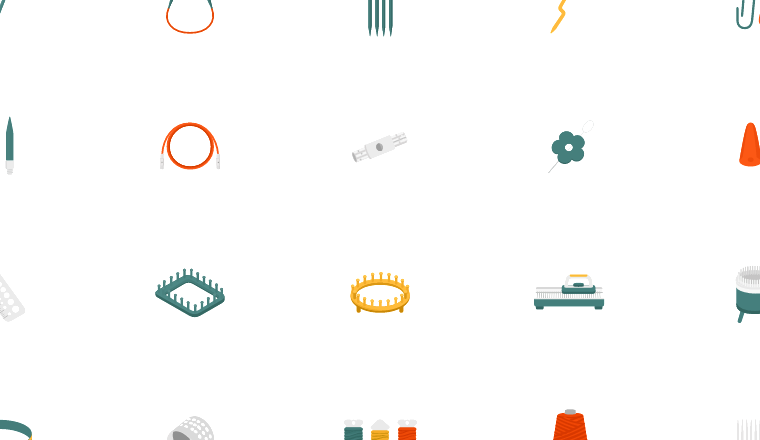 flat knitting tools icons, including knitting, wool and needles, wool, needles / loading.io animated icon set