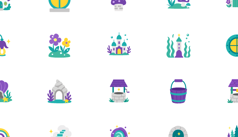 enchanted habitat icons icons, including unicorn, mermaid, fairy, enchanted / loading.io animated icon set