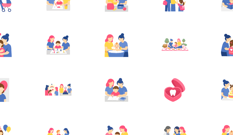lesbian family milestones icons, including lesbian, lgbt family, two moms, parenting / loading.io animated icon set