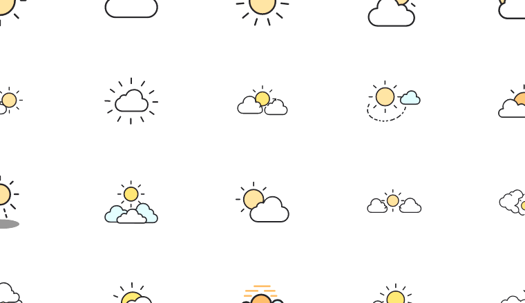 outlined sun cloud scenes icons, including sun and cloud, sun-cloud, weather, sky / loading.io animated icon set