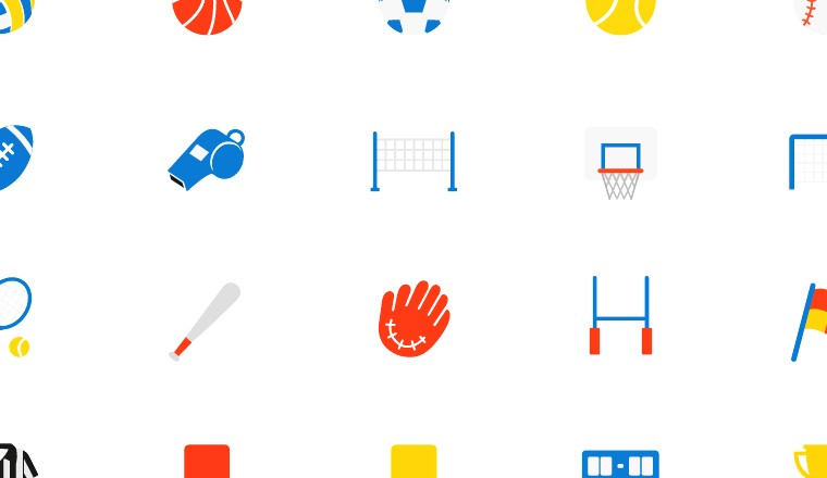 flat sports equipment icons, including sports, equipment, balls, referee / loading.io animated icon set