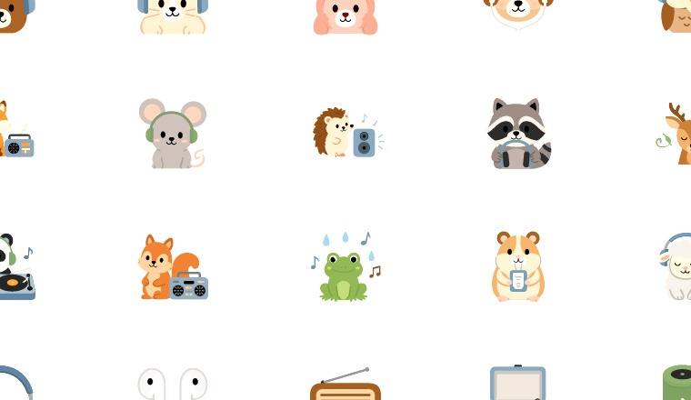 cute animal listening icons, including listening, listen, animals, music / loading.io animated icon set