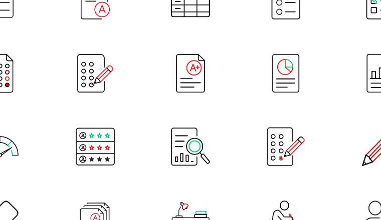 outline assessment icons icons, including assessment, evaluation, test, exam / loading.io animated icon set