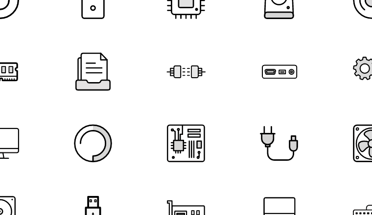 minimal computer boot icons, including os boot, computer, startup, hardware / loading.io animated icon set