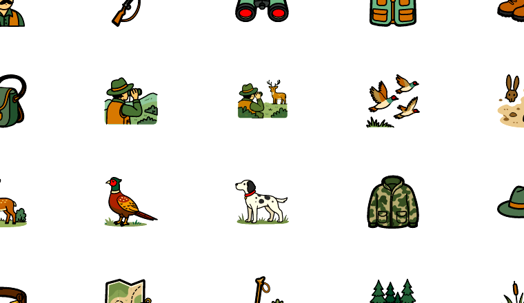 vintage field hunting icons, including hunter, hunting, field, wildlife / loading.io animated icon set