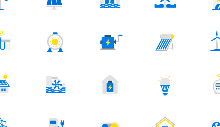 flat renewable energy icons, including renewable energy, clean power, sustainability, electricity / loading.io animated icon set