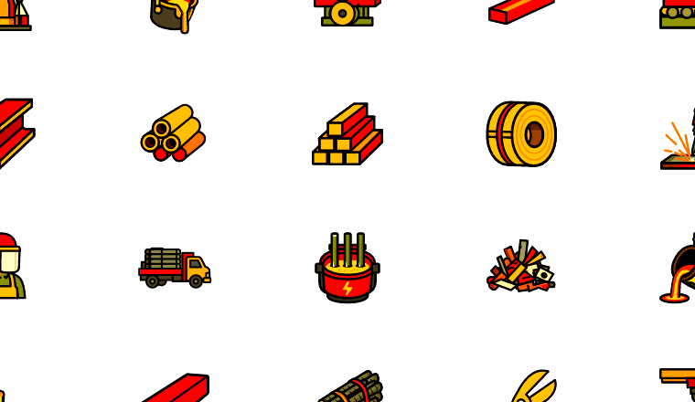 bold steelmaking icons icons, including steelbar, steel bar, steel, metalworking / loading.io animated icon set