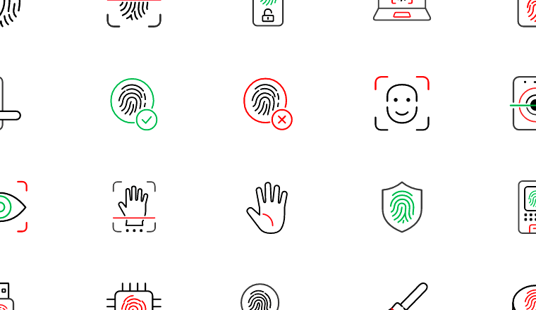 biometric security line icons, including fingerprint, biometric, security, scanner / loading.io animated icon set